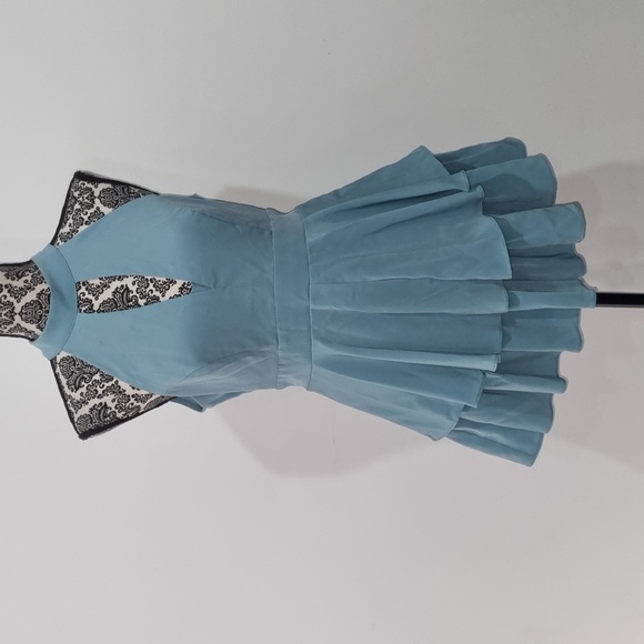 ajoy Pants - Ajoy, teal playsuit, layered ruffles, tie waist, high neck, back zip,  size 12